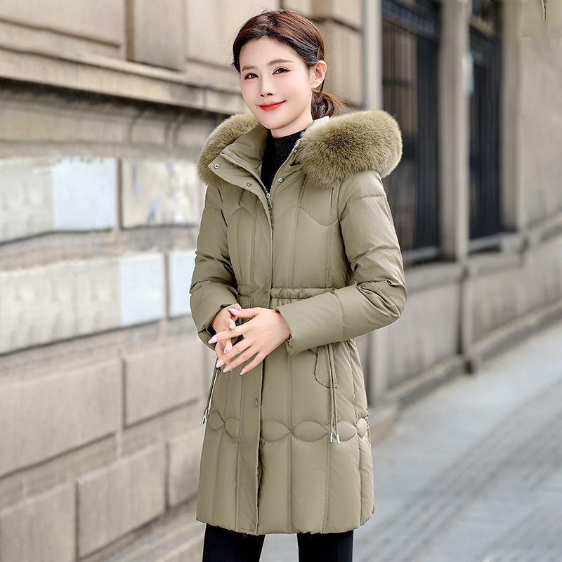 2025 Europa y los Estados Unidos comercio exterior ropa de algodón de mujer larga estilo coreano cintura doblada chaqueta de algodón gruesa abrigo de algodón de cuello grande moda image 9