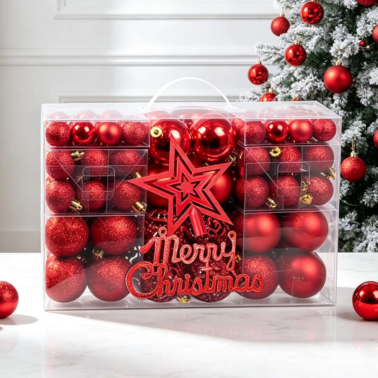 Suministros de decoración de árboles de Navidad transfronterizos 100 paquetes de bolas de plástico huecas brillantes de galvanoplastia Colgante de caja de regalo de bolas de Navidad
