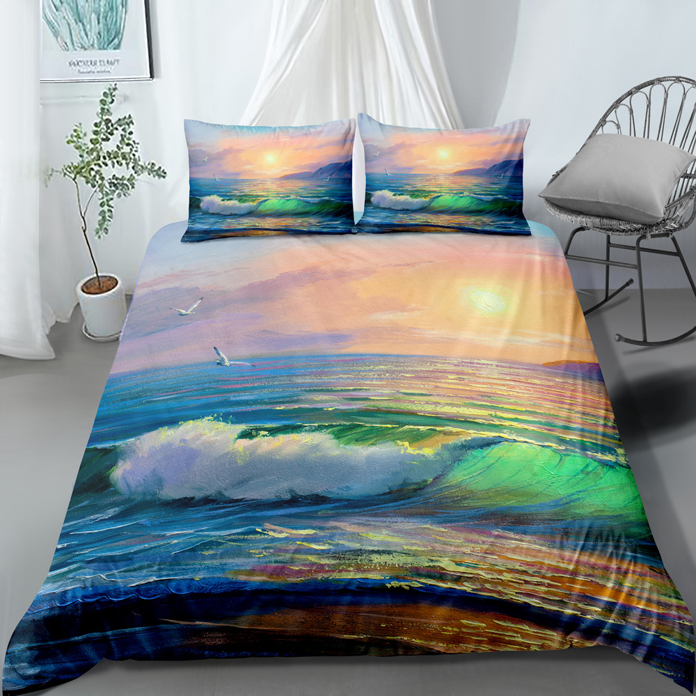 New Wave Three Piece Set with No Bed Sheet, Quilt Pillow Cover, Bedding Products Can be Ordered in Batch_voghion.com