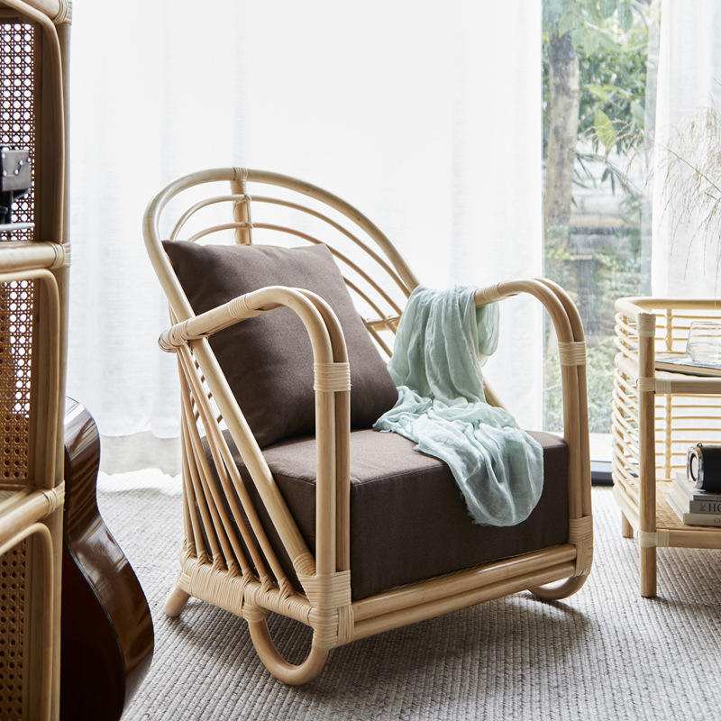 Nordic Single Sofa Living Room Simple Casual Chair Internet Celebrated Homestay Natural Rattan Hand-woven Rattan Chair Three-piece Set