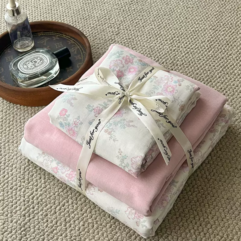 全棉A类母婴级抗菌有氧双层纱亲肤清新印花三件套四件套四季通用