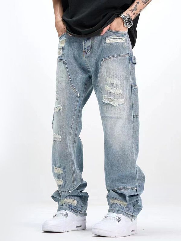 Vaqueros retro lavados con efecto desgastado - Imagen 1