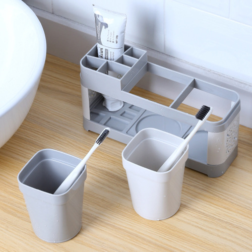 Vertical toothbrush and toothpaste holder set, bathroom mouthwash cup and toothpaste storage rack, home couple living room tooth accessories stand