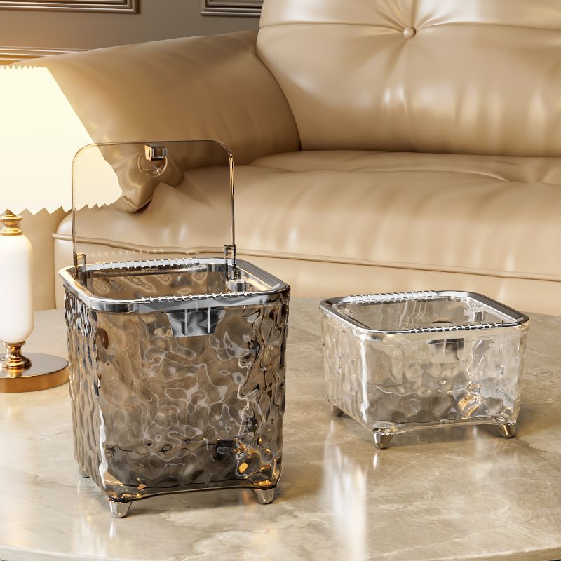 Light Luxury Transparent Desktop Trash Can Desktop Dining Table Student Dormitory Desk Office High-Looking Waste Paper Basket with Lid