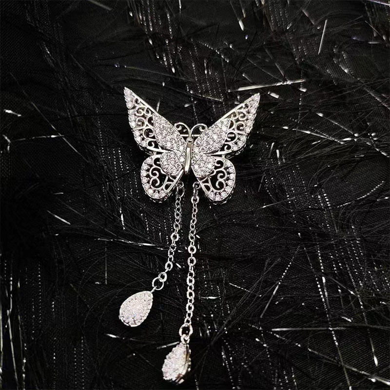 Schmetterling Brosche Mit Strass Und Quaste Edel Elegant_voghion.com