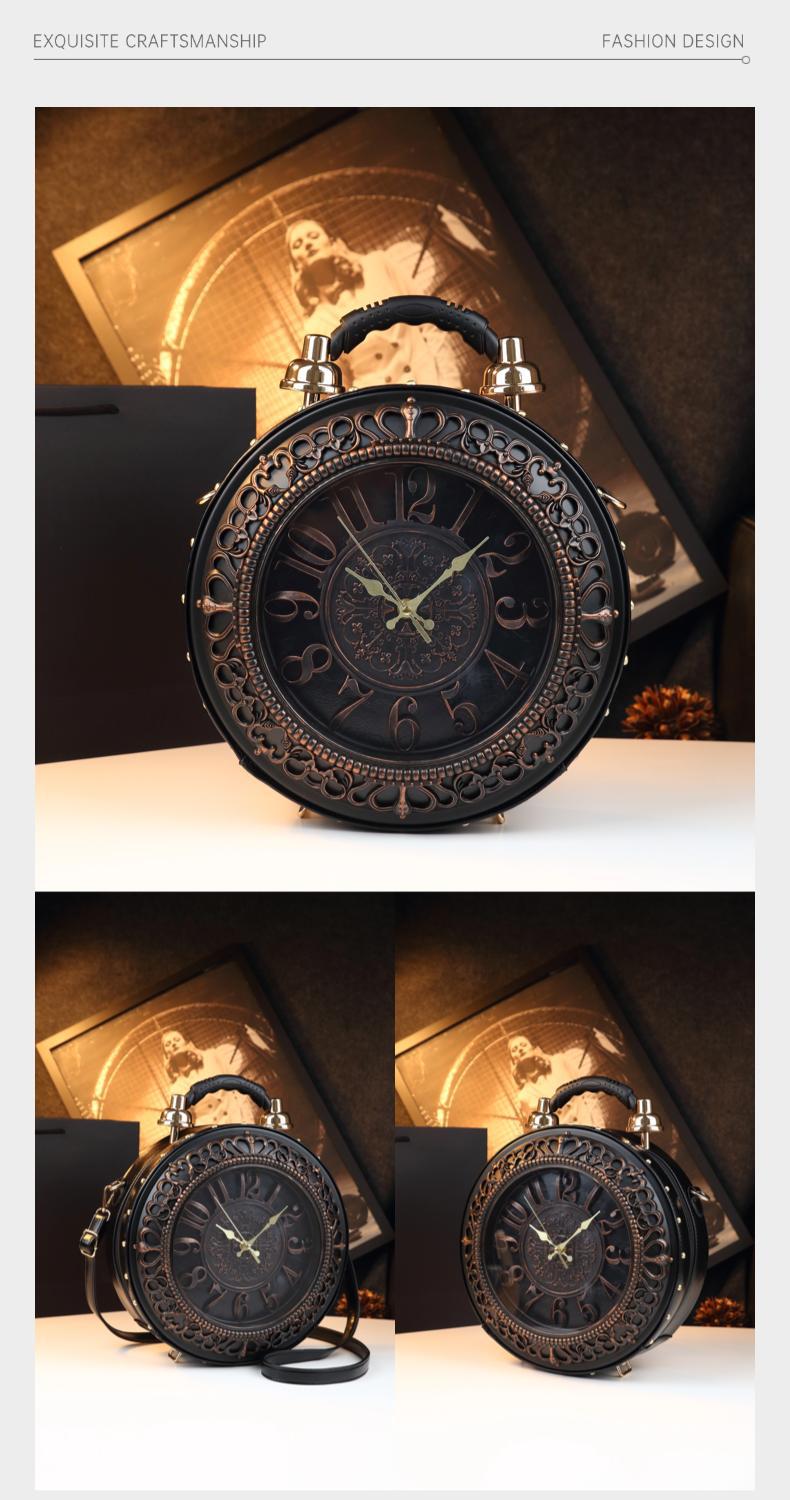 Túi đeo chéo nữ dáng tròn vintage thiết kế mặt đồng hồ độc đáo — màu nâu, đen, màu vàng, xanh lá cây chi tiết 10