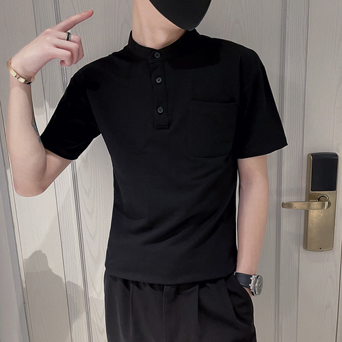 Summer Men's T-Shirt Short Sleeve Stand Collar POLO Shirt Work Casual Fashion Trend Brand Solid Color Ins Japanese Trend T-Shirt