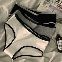 运动冷淡风ins简约少女内裤中腰日系黑白纯棉质女士三角 裤头批发