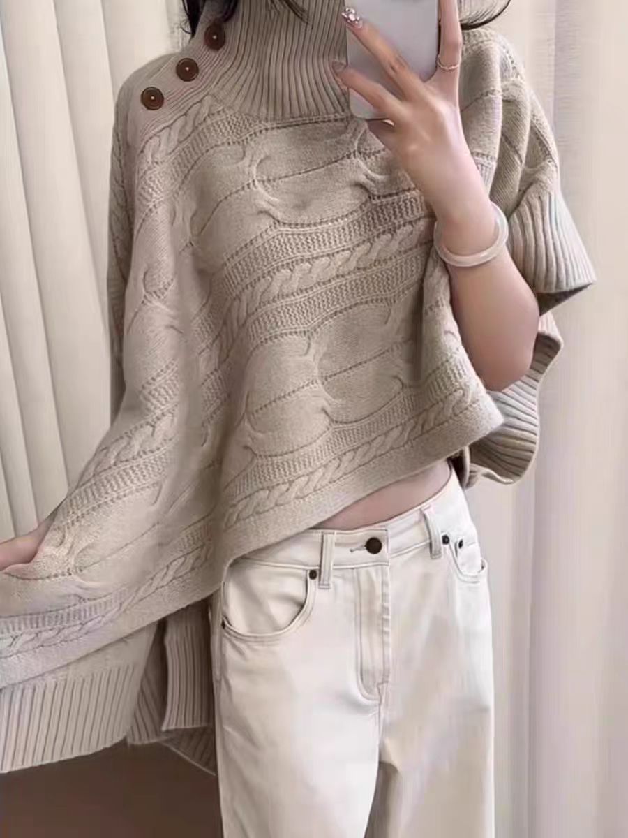 A principios de otoño sensación de atmósfera perezosa cuello alto diseño irregular sensación de tejido mantel abrigo suéter corto de mujer