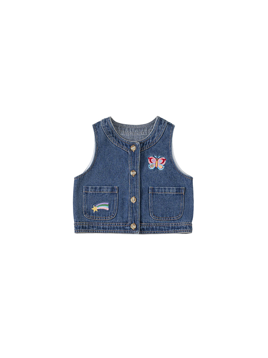 Youbao Ropa para niños Chaleco de mezclilla para niñas 2025 Chaleco para niños Chaleco bordado retro Chaleco para niñas de otoño