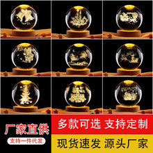 跨境批发圣诞鹿车3d立体激光内雕水晶球卧室床头小夜灯摆件白水晶