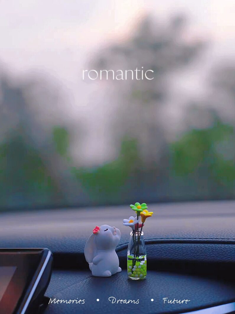 자동차 인테리어 창조적 인 소형 유리 병 공장 장미 토끼 귀여운 작은 모델 자동차 장식품