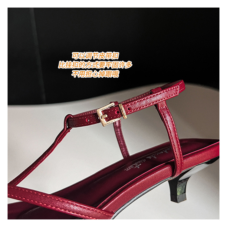 Sandal hở mũi nữ quai mảnh gót mèo con 4 cm phong cách tối giản — Màu đen chi tiết 13