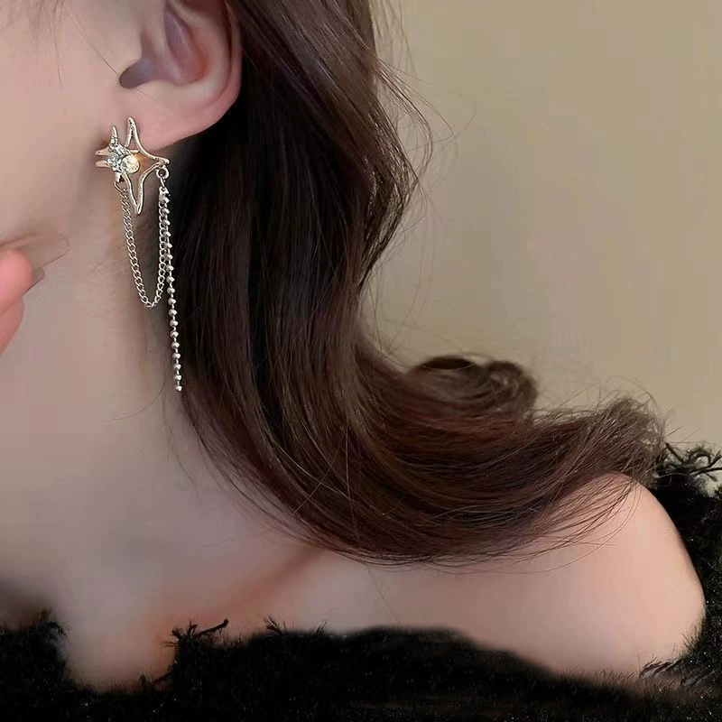 Серебряная игла, асимметричная цепочка с кисточками, изысканные серьги, серебро 925 образец