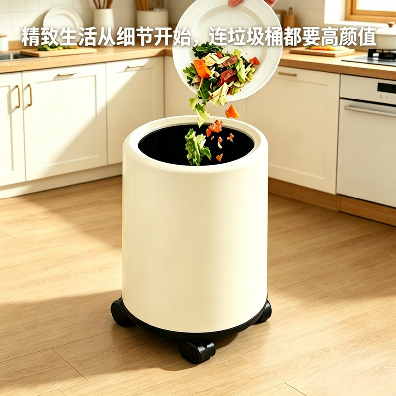 Large-Capacity Covered Trash Can with Wheels, Movable Cleaning Bin, Double Bin for Living Room, 12L Large-Capacity Covered Trash Can with Wheels, Movable Cleaning Bin, Double Bin for Living Room, 12L