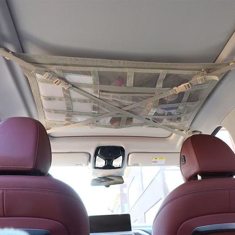 Beige Car Roof Storage Net Hanging Car Net Bag Automotive Supplies Luggage Thickened Storage Bag Wholesale