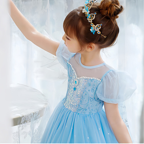New Elsa Princess Dress Summer New Stylish and Elegant Cotton Candy Dress for Little Girls Birthday Formal Dress for June 1st