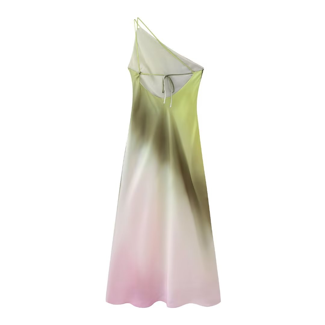 Sleeveless Sleeve Length Wholesale Women's Elegant Streetwear Contrast Binding Color Block Holiday Oblique Collar Sleeveless One Shoulder Dress