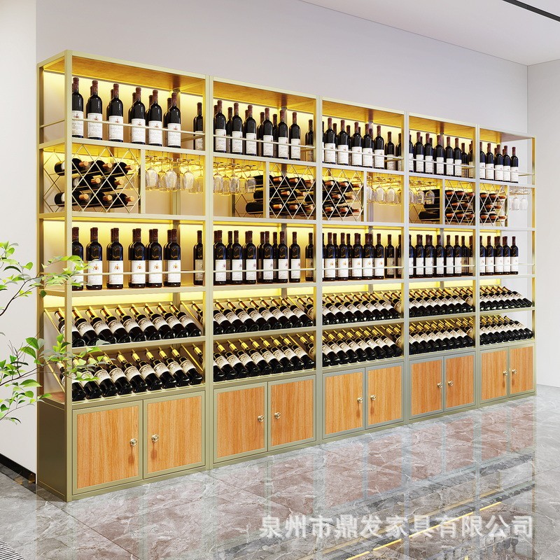 Floor-Standing Wine Cabinet Wine Rack Storage Shelf Winery Wine Cellar Wall Commercial Red Wine Cabinet Multi-Layer Display Rack Iron Art