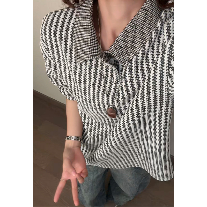 Herren-Sweatshirt mit schwerem Polokragen im amerikanischen Stil mit Fischgrätenmuster, gestreiftes Langarm-T-Shirt für den Frühling_voghion.com