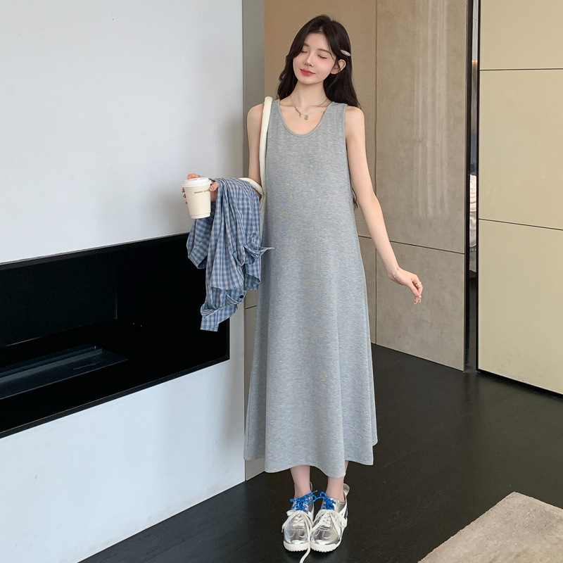 孕妇装秋季新款华夫格背心连衣裙＋棉麻格子衬衫孕妇休闲显瘦套装|undefined