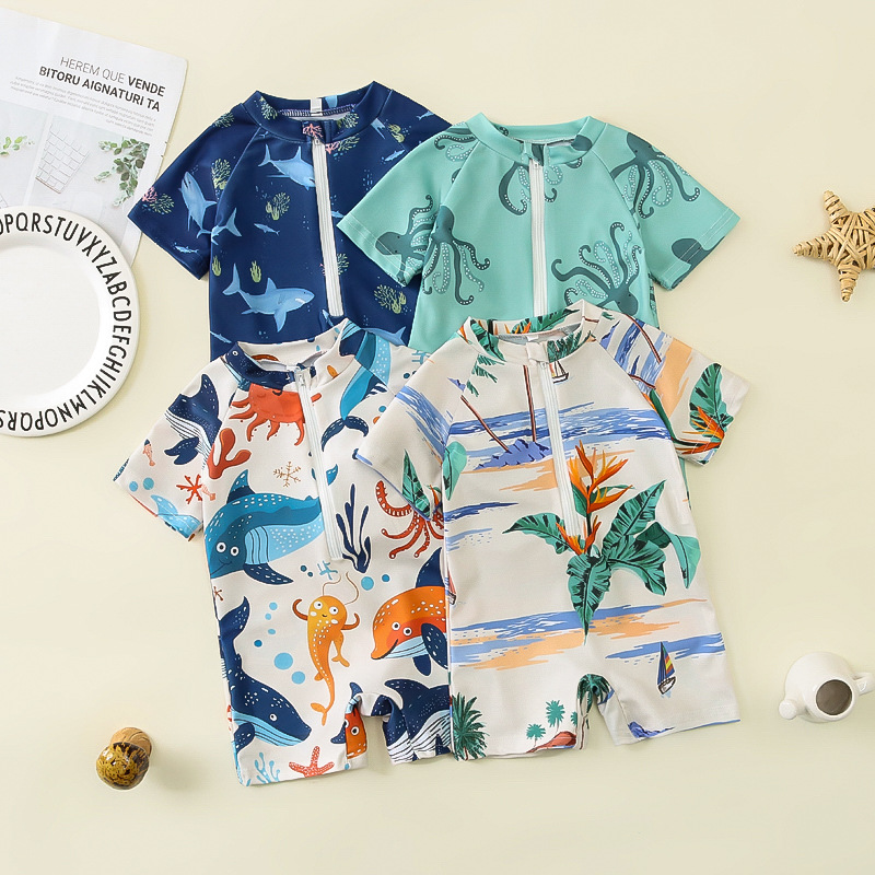 Cpc Cross-Border Children's Clothing Boys' Marine One-Piece Swimsuit Boys' Half-Zip One-Piece Swimsuit Children's Swimsuit 0-