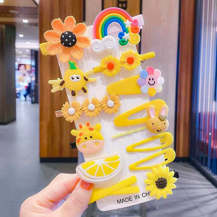 Cartoon cute set for princess, bangs, hair accessory, Korean style, flowered, 14 pieces