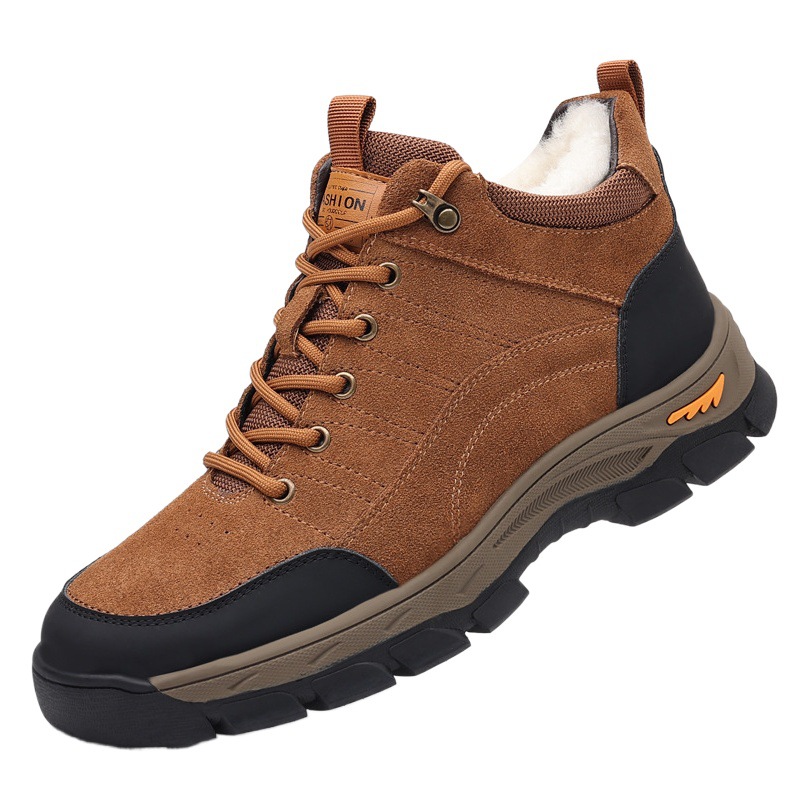 Zapatos acolchados de algodón para hombres de piel de vaca de gamuza de invierno al aire libre forrados de lana de cuero genuino de alta calidad zapatos para hombres cálidos casuales de los hombres del Noreste