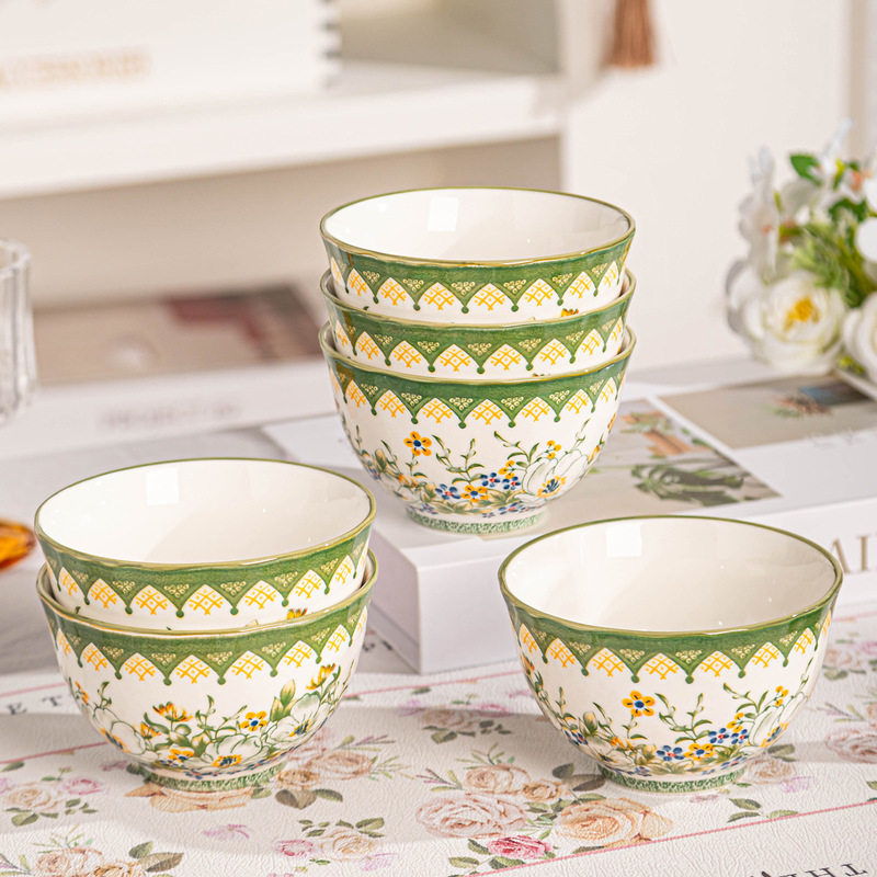 Bohemian Style Underglaze Ethnic Style Ceramic Tableware Soup Bowl Noodle Bowl Household Rice Bowl Ceramic Bowl