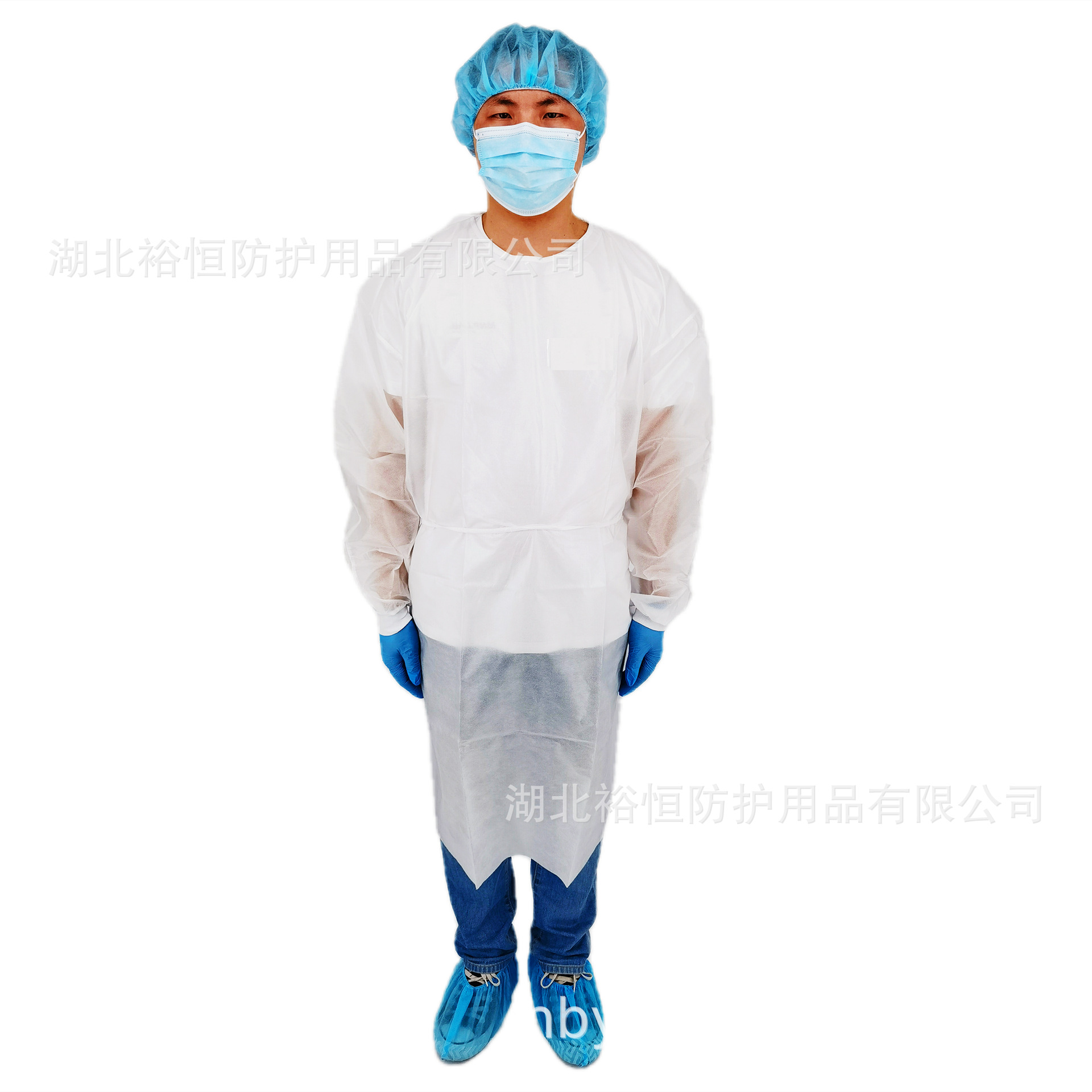 一次性PP+PE覆膜白色隔离衣防尘防水针织袖口隔离衣厂家批发