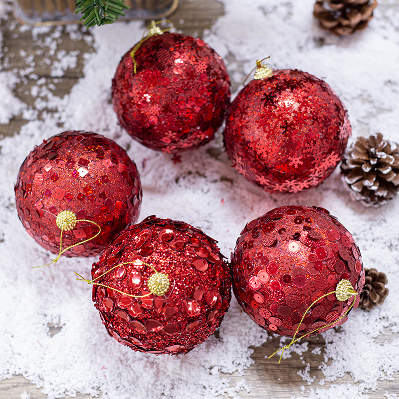 Árbol de Navidad rojo colgante bola Navidad fiesta 10cm espuma Navidad bola lentejuelas decoración del hogar colgante adornos