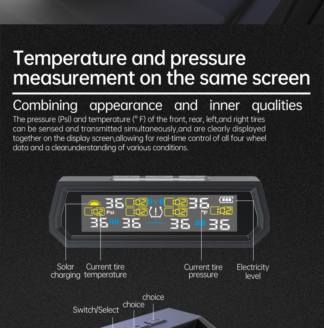 T17-6 Wheel Solar Tire Pressure Monitoring Rv Atmospheric Pressure Tire Pressure Car Six Tire Pressure Monitoring Wireless Cross-Border