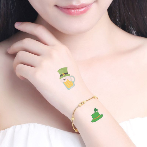 New cross-border waterproof sweat cuckold shamrock face Irish Festival sticker St. Patrick tattoo sticker