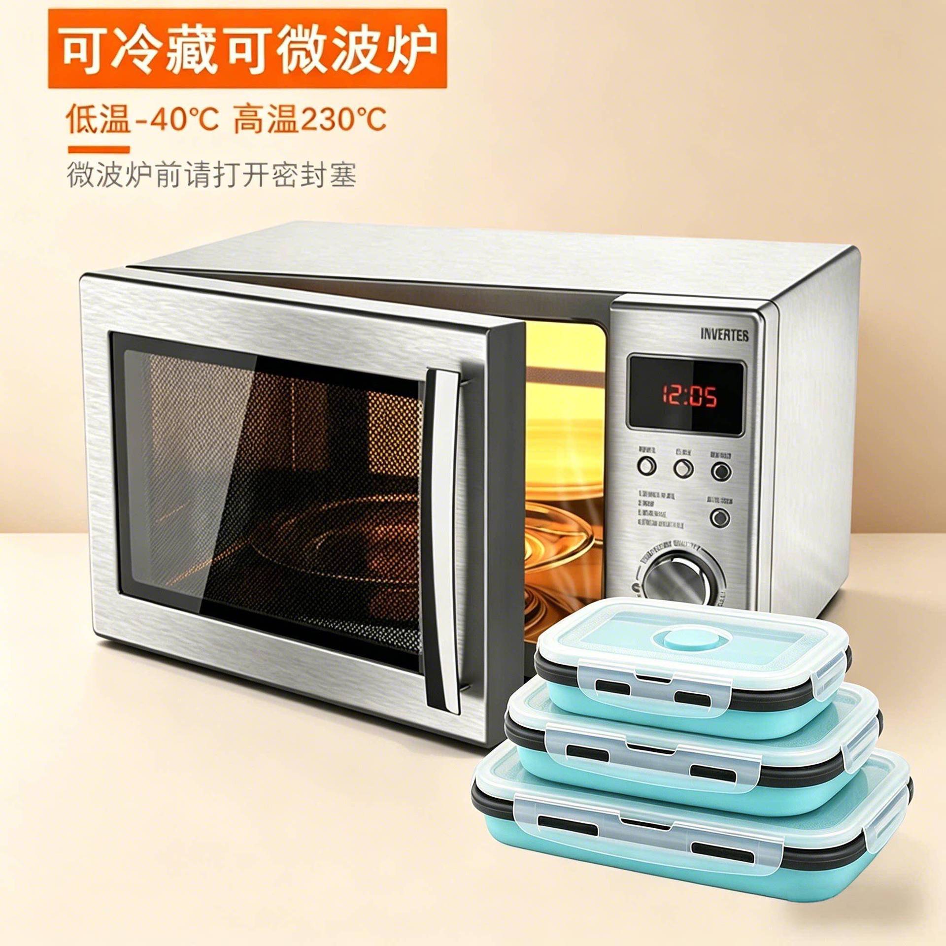 Lonchera plegable de silicona para llevar, apta para microondas, contenedor cuadrado para almacenar alimentos, set de lonchera bento para exteriores.