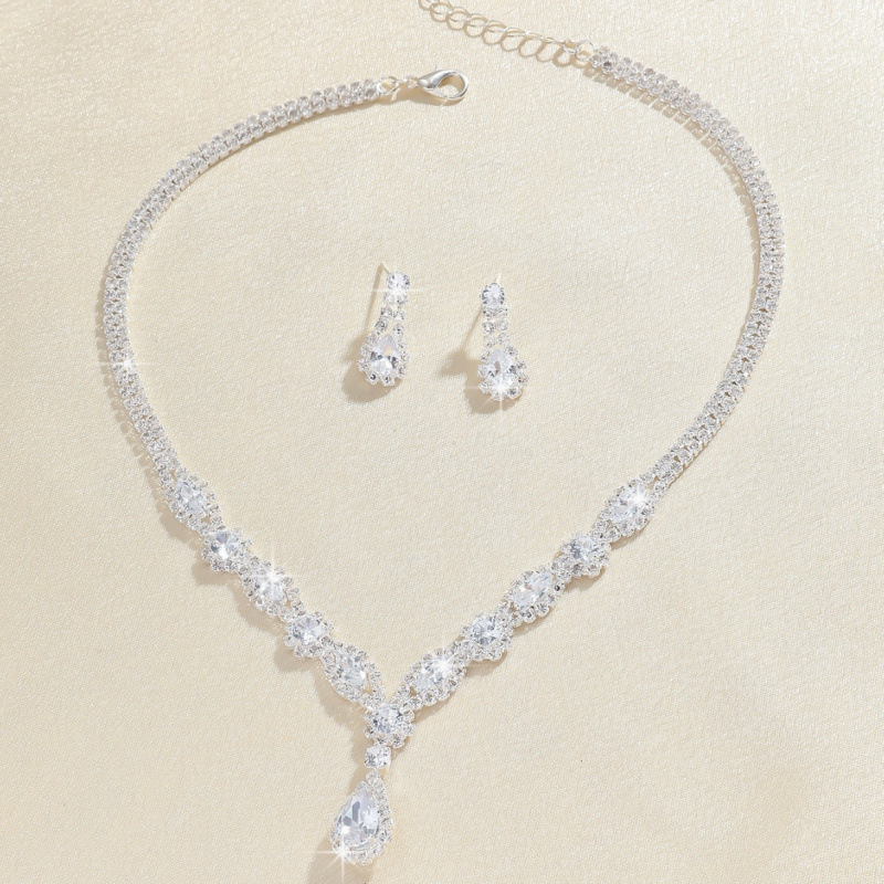 collana con orecchini a catena con zirconi e strass, stile retrò, semplice, per donna_voghion.com