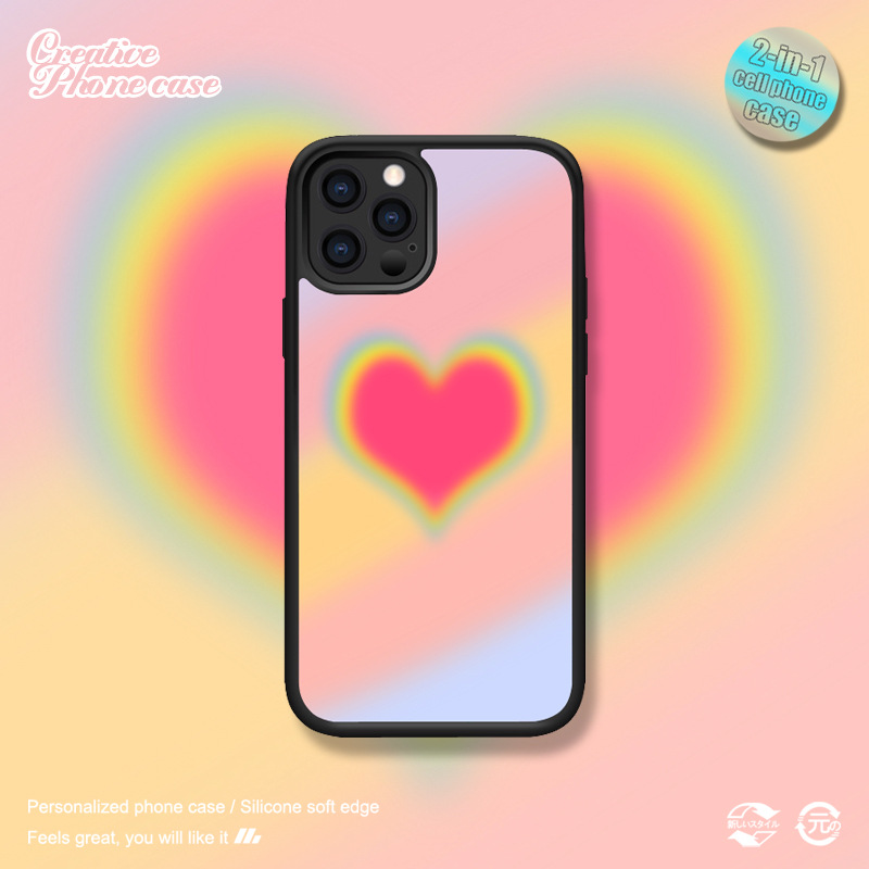 适用iPhone14/15/16苹果17ProMax华为创意彩虹爱心全包软边手机壳