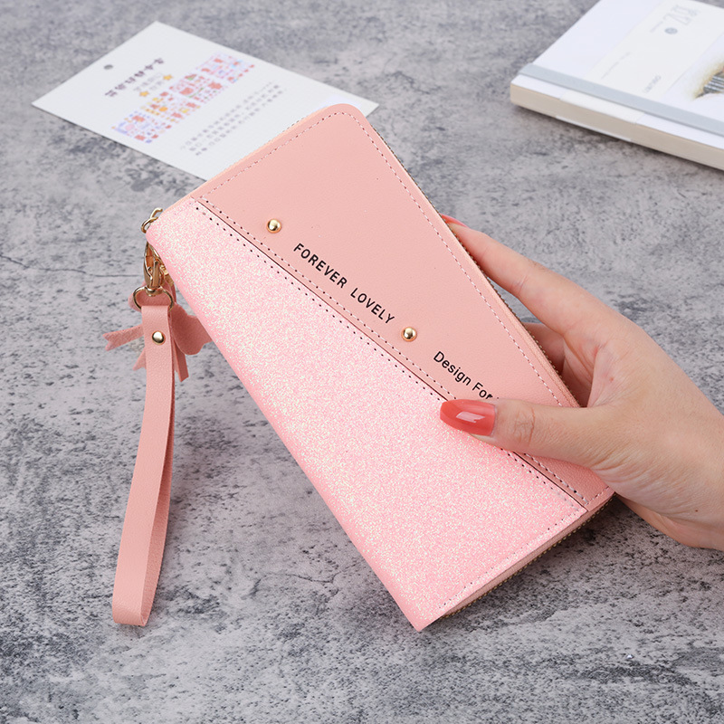 2021 New Wallet Long Women's Zipper Wallet Women's Korean-style Stitching Color Tassel All-match Card Case Mobile Phone Bag