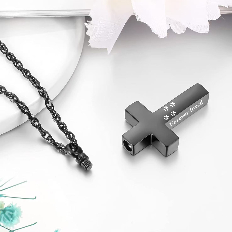 Halskette mit Pfotenabdruck-Kreuz aus Edelstahl, Herrenschmuck, klassischer Anhänger mit Engelsflügeln und Tieraschebox_voghion.com