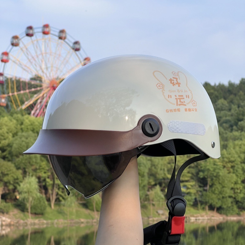 3C つば付きヘルメット電気自動車男性と女性のための美しい日焼け止め四季インターネット有名人バッテリー車ハーフヘルメット夏の日焼け止め安全ヘルメット|undefined