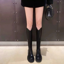 牛皮版葡萄ma同款真皮显瘦V口长靴女厚底高筒靴子加绒显瘦骑士靴