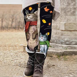 跨境外贸 亚马逊速卖通WISH 松紧腰紧身保暖一体裤靴裤打底裤子女