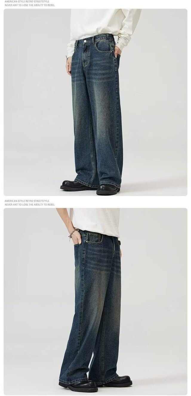 Streetwear Washed Denim Jeans – Loose Fit Straight-Leg Vintage Jeans For Men (Light Blue/Black/Retro, S-Xxxl)_mkmklike.com
