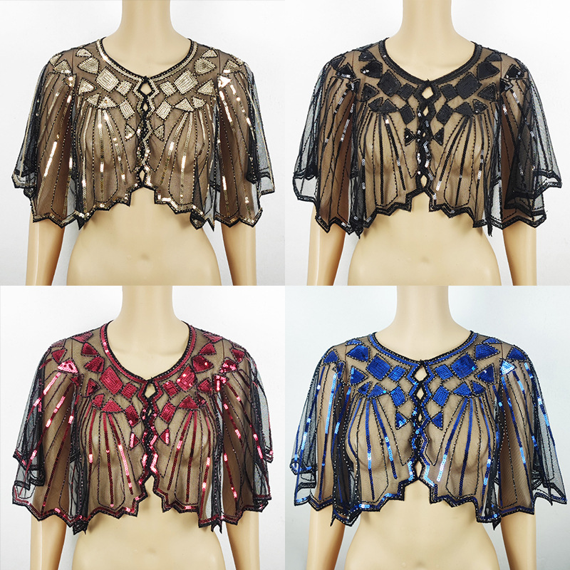Elegant Women's Sequin Mesh Beaded Shawl For Summer Sun Protection_voghion.com