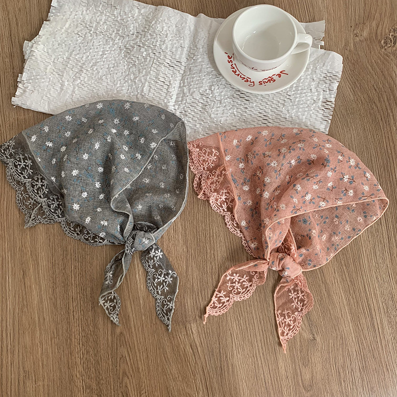 Bufanda triangular babero mujer primavera y verano nuevo estilo encaje borde floral cuello bufanda bufanda diadema pastoral femenina tocado accesorios para el cabello