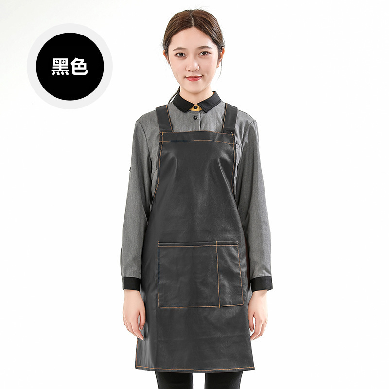 Comercio exterior PU delantal de cuero impermeable a prueba de aceite logotipo personalizado estudio barbacoa hornear cocina delantal hogar al por mayor personalizado