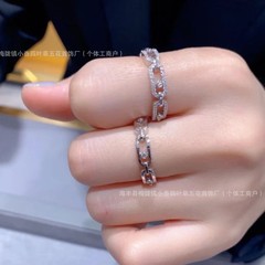 高版本梅家滑动满钻别针戒指高级感镶嵌闪钻叠戴几何设计精致指环