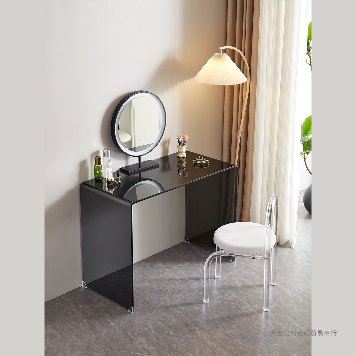 Pure Glass Transparent Italian Normcore Small Girls Home Computer Manicure Makeup Table Ins Popular Dressing Table