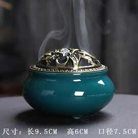 香炉陶瓷家用室内沉香熏香炉供佛香薰炉沉香蚊香盘托香插创意摆件