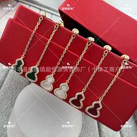 直播高版镶钻18k玫瑰金福禄麒麟红小葫芦耳钉白贝母耳吊新年礼物