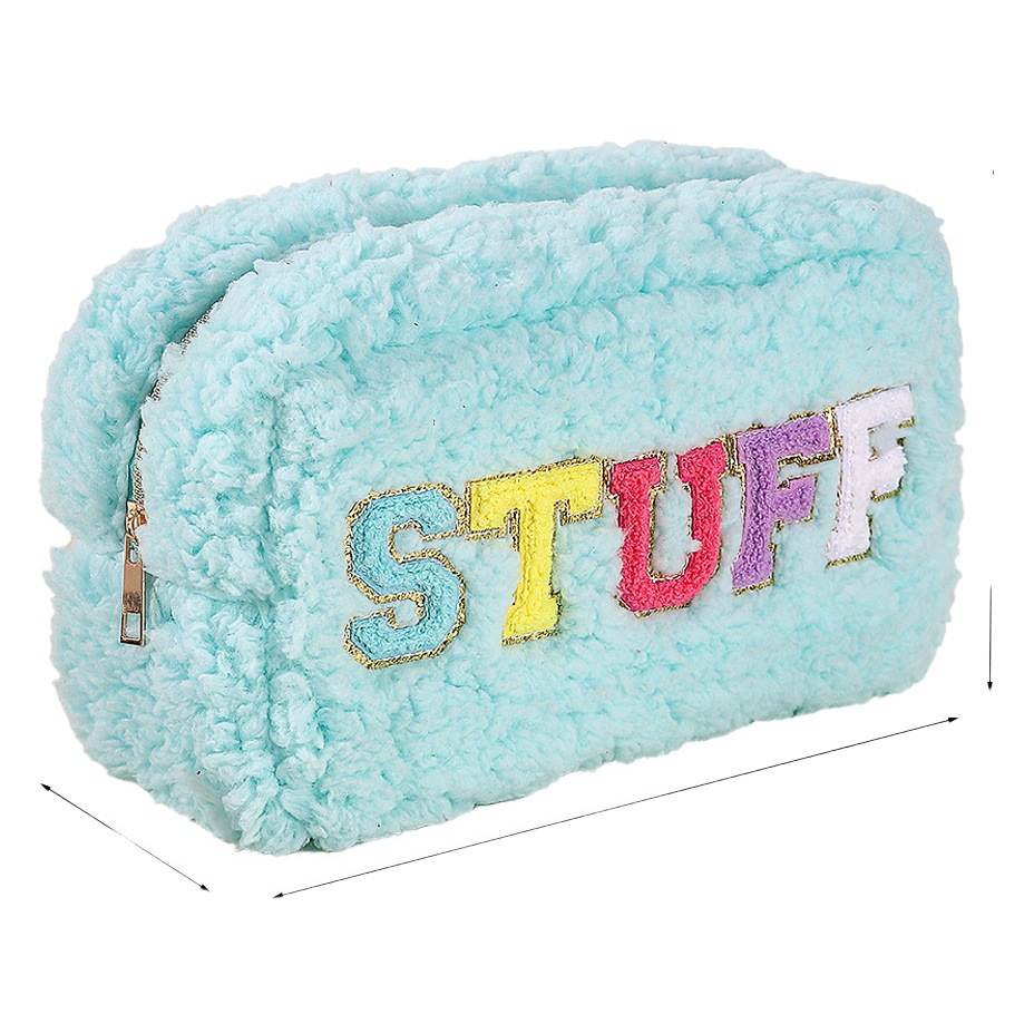 Nueva felpa chenille bordado carta bolsa de cosméticos de alta apariencia de gran capacidad de lavado bolsa de viaje bolsa de almacenamiento conveniente